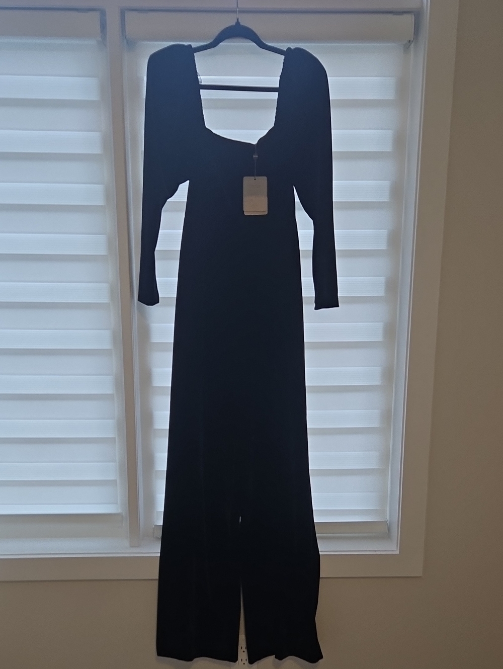 Black Long-Sleeve Square-Neck Jumpsuit